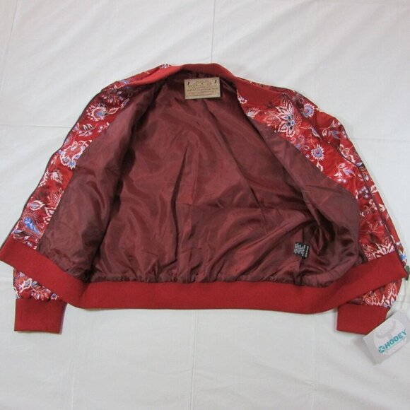 Hooey Women's Floral Print Satin Bomber Full Zip Jacket - Wine Red - Picture 6 of 6